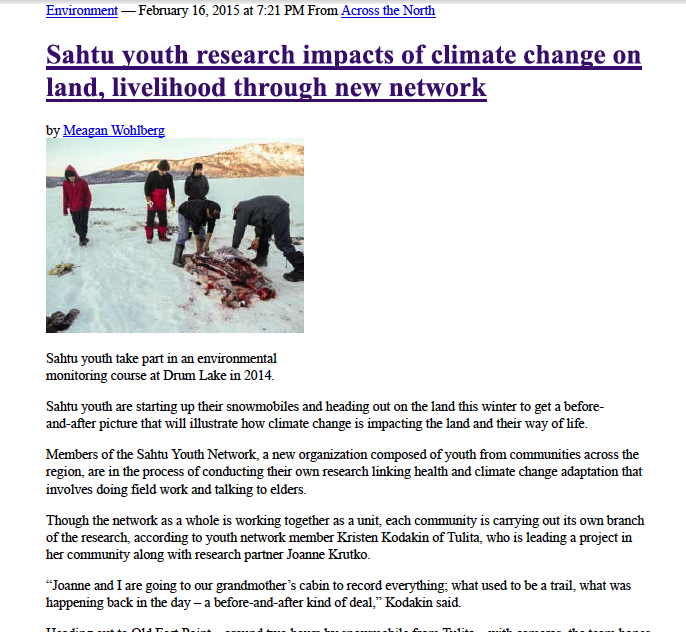 Sahtu youth research impacts of climate change