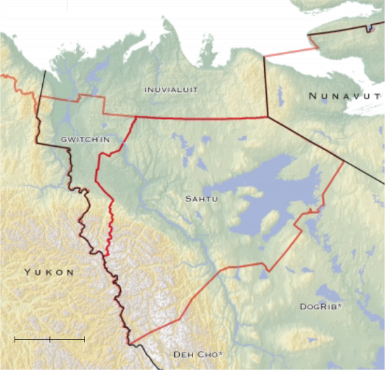 The Sahtu and surrounding land claim regions and territories