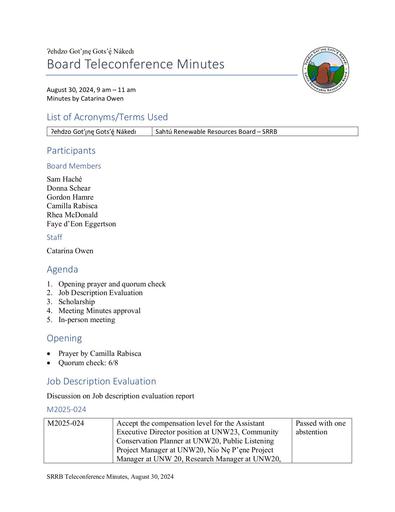 24-08-30 SRRB Teleconference Minutes
