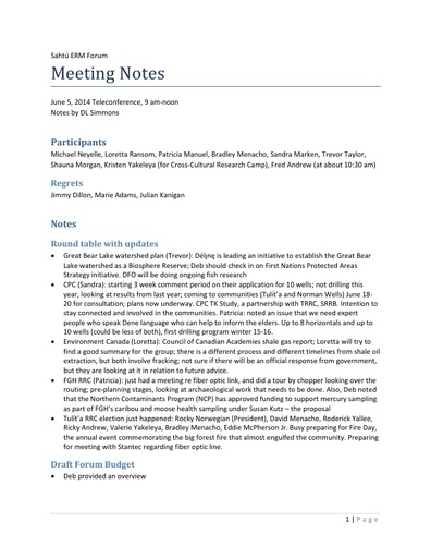 2014-06-05 Teleconference Notes