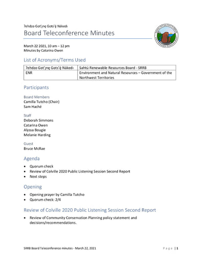 21-03-22 SRRB Teleconference Minutes