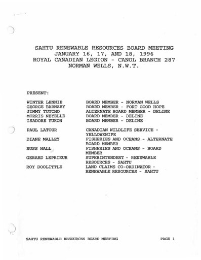 Meeting Minutes January 16, 17 and 18, 1996