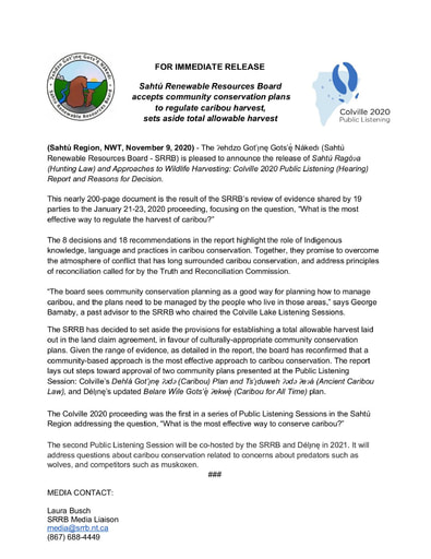 20-11-9 SRRB 2020 Media Release - CL Listening Session Report