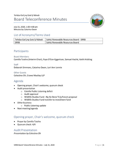 20-07-31 SRRB Teleconference Minutes
