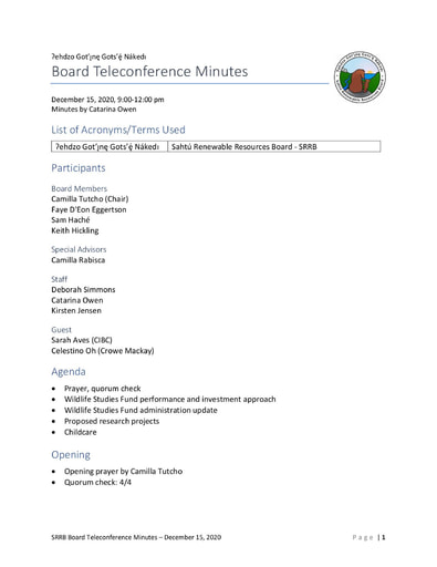 20-12-15 SRRB Teleconference Minutes