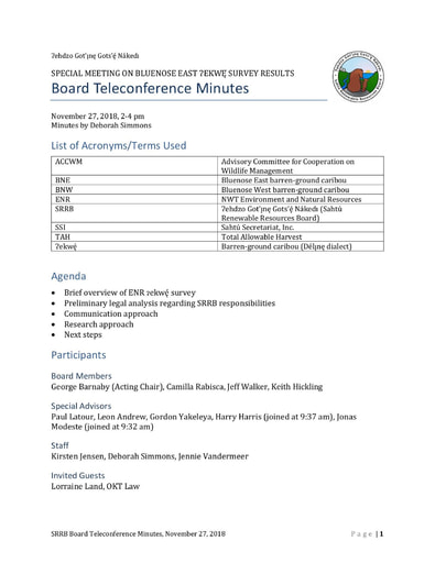 2018-11-27 SRRB Teleconference Minutes