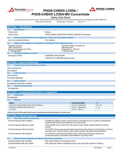 24-02-27 ECC Submission - Fire Retardant - Perimeter Solutions Canada's SDS PHOS CHEK LC95A PHOS CHEK LC95A MV