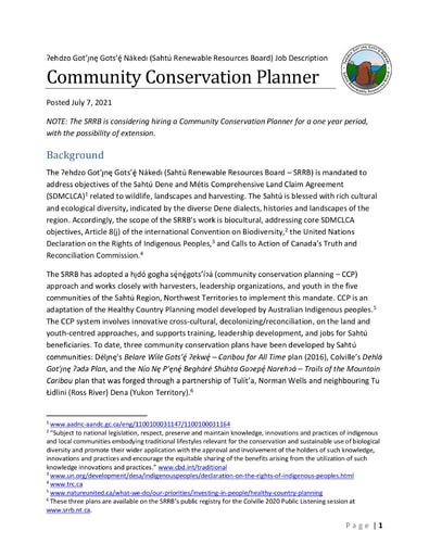 SRRB Community Conservation Planner Job Description 21-07-07
