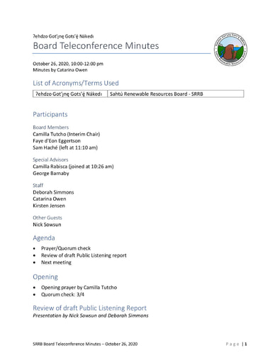 20-10-26 SRRB Teleconference Minutes