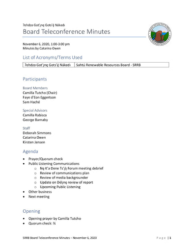 20-11-06 SRRB Teleconference Minutes