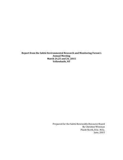 2015 Sahtú Environmental Research and Monitoring Forum Meeting Report
