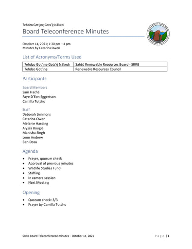 21-10-14 SRRB Teleconference Minutes