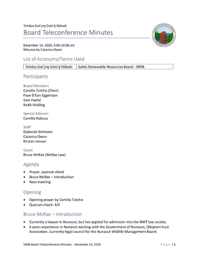 20-12-14 SRRB Teleconference Minutes