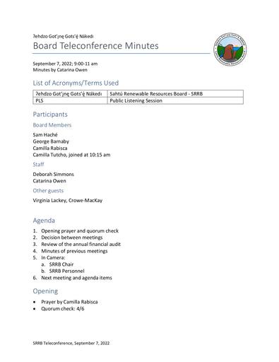 22-09-07 SRRB Teleconference Minutes