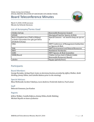 2018-03-09 SRRB Teleconference Minutes