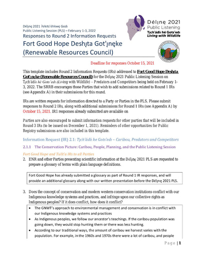21-11-29 Fort Good Hope Deshı̨ta Got'ı̨nę - Délı̨nę 2021 Round 2 Responses to IRs