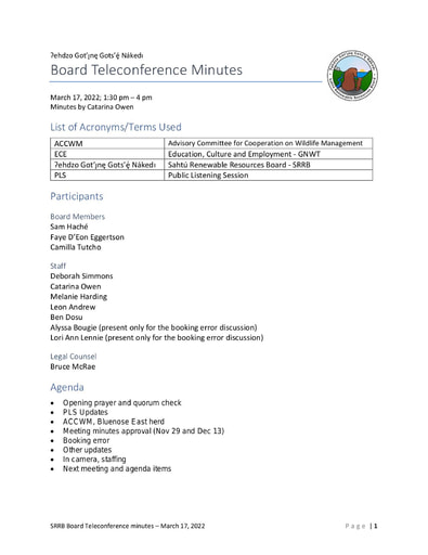 22-03-17 SRRB Teleconference Minutes