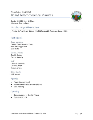 20-10-30 SRRB Teleconference Minutes
