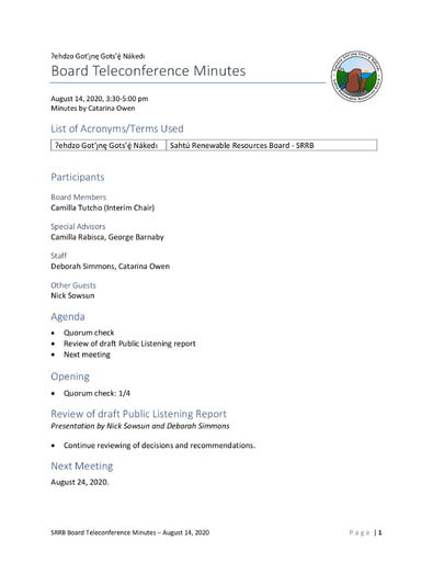 20-08-14 SRRB Teleconference Minutes