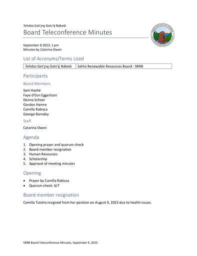 23-09-08 SRRB Teleconference Minutes