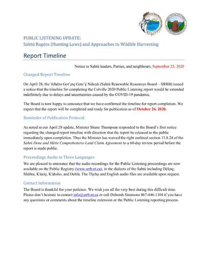 20-09-25 Colville 2020 Public Listening Update - Report Timeline